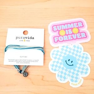 Puravida Surfrider Aqua Blue Boho Bracelet and 2 Stickers Set Y2K Festival